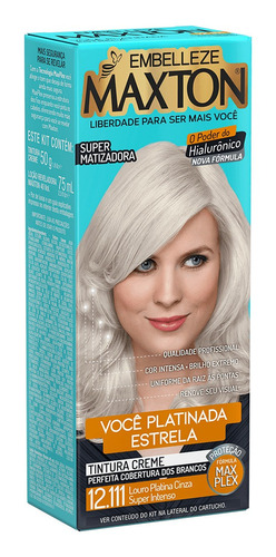 Kit Tinte Maxton  Tintura creme tom 12.111 loiro platinum cinza super intenso para cabelo