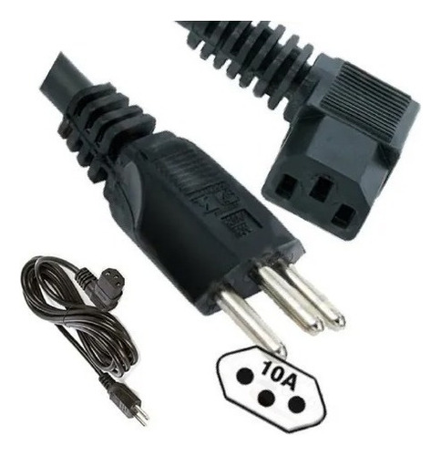 Cabo Força 1,5m Tripolar P/a Pc Tv Monitor Conector 90° Em L 110v/220v