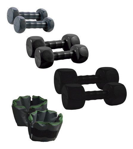 Kit Sport Maniac Set Pesas Negras + Tobilleras 2kg