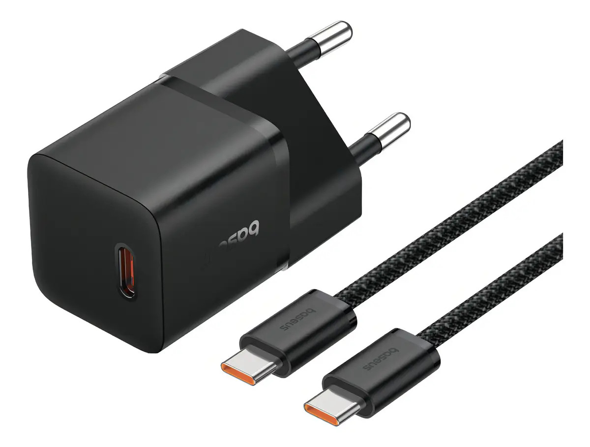 Carregador Turbo 20w Baseus Gan5 + Cabo Usb-c 1m Preto