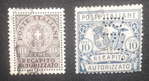 Lote 2 Estampillas Italia 1922/25 Recapito Autorizzato 