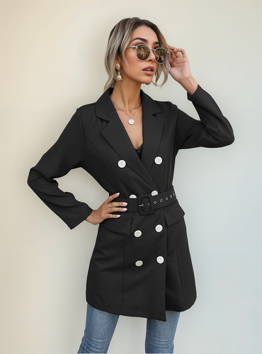 Blazer Con Botones Largos Y Solapa Para Mujer