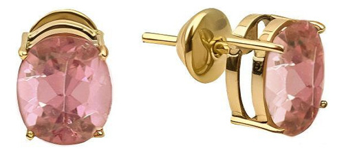 Brinco Turmalina Pink Oval Em Ouro 18k