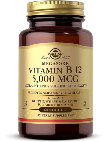 Vitamina B12 Cianocobalamina 5000 Mcg Solgar 60 Nuggets