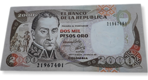 Colombia 2000 Pesos Oro 2 Marzo 1992 Excelente Estado Unc.