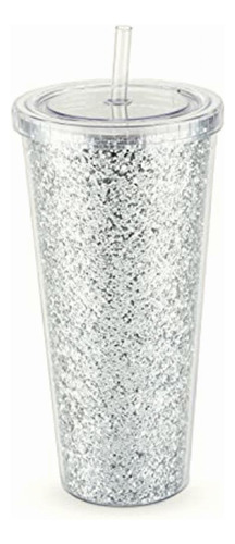 Glam Silver Vaso De Doble Pared Con Purpurina De 24 Onzas