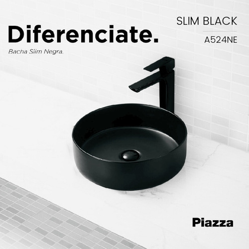 Imagen 3 de 9 de Bacha Lavatorio Baño Redonda Negra Pileta Apoyo Piazza A524