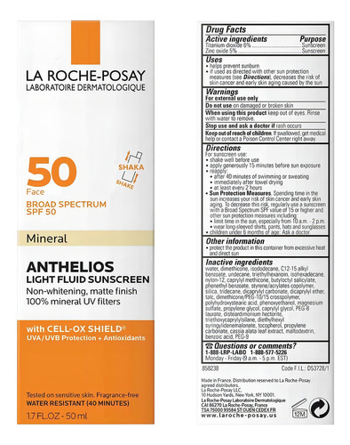 Anthelios Ligero Bloqueador Solar Mineral Spf50 La Roche Pos