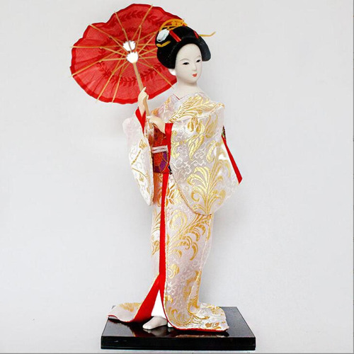 12 Japonesa Gueixa Senhora Estatueta Branco E Dourado