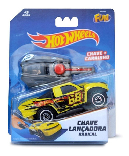 Lançador Chave Radical Hot Wheels Carro Amarelo F00034 - Fun