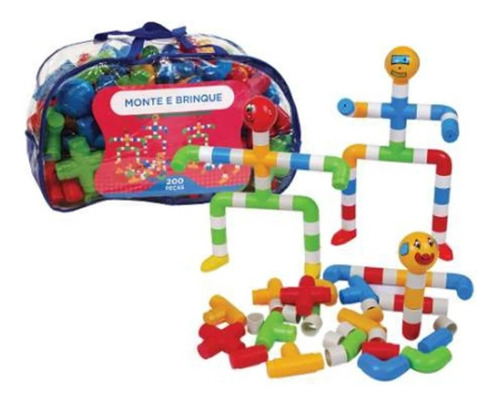 Imagem 1 de 1 de Sacolas De E Peças De Encaixe Monte E Brinque 200 Peças