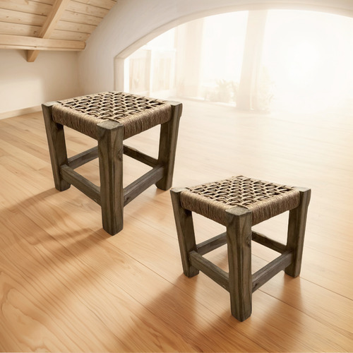 Set X2 Bancos Pequeños Hilo Kraft Chico Madera Premium