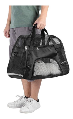 Bolsa de viaje grande negra para mascotas, perros y gatos