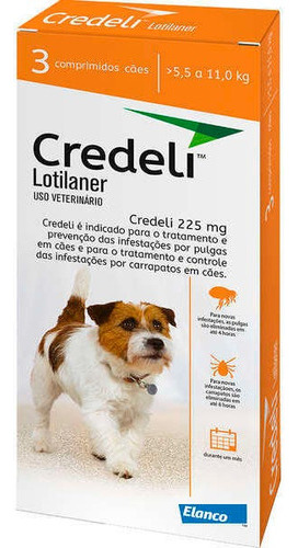 Antipulgas Credeli 225mg Cães 5,5 A 11kg 3 Comprimidos