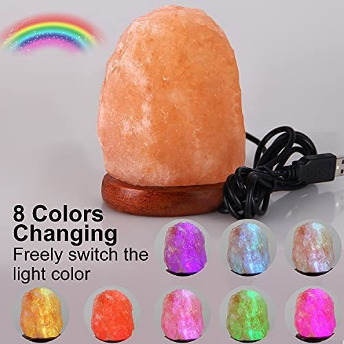 Lampara De Sal Del Himalaya Con Luz Led De 8 Colores