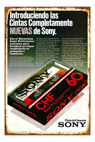 1 Cartel Metalico Publicidad Retro Casette Sony 40x28 Cms