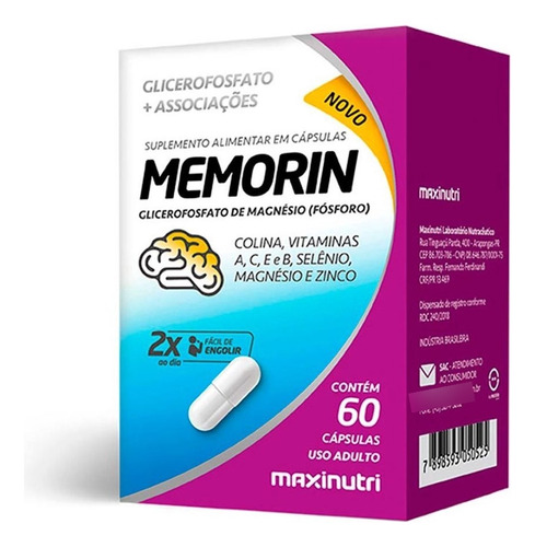 Memorin Fosforo Mais Vitaminas 60 Capsulas Maxinutri Sabor Sem Sabor