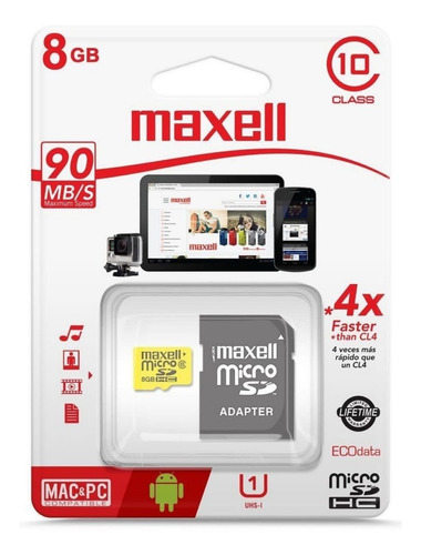 Imagen 3 de 10 de Memoria Micro Sd 8gb Clase 10 90mb/s Maxell Hc Backup