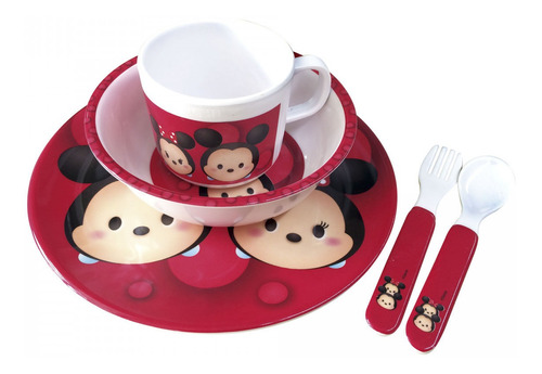 Kit Refeição Infantil  Mickey E Minnie Vermelho Tsum Tsu