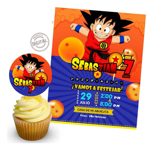 Invitacion Goku Personalizada Cumpleaños Dragon Ball