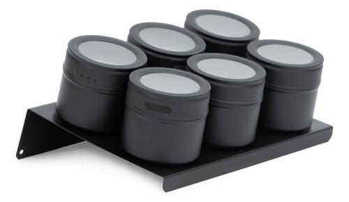 Set X 6 Especieros De Acero Con Visor Y Base Imantada, 12474 Color Negro