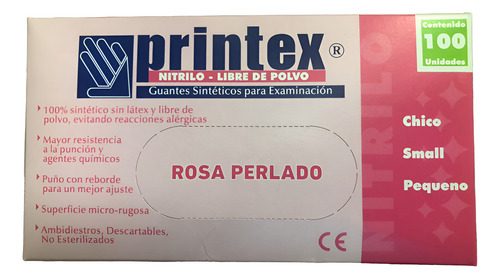 Guantes Nitrilo Rosa X100 Uni Printex Sin Polvo Talle S Rosa Chicle S