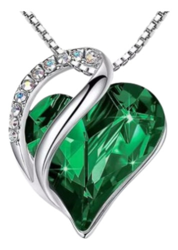 Collar Cadena Acero M S Corazón Cristal Verde Dark Brillante