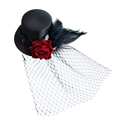 Sombrero Pequeo De Velo Negro Con Clip De Plumas Para Decora