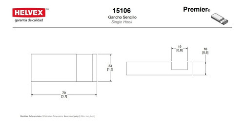 Gancho Sencillo Helvex Premier 15106 Cromo Color Plateado