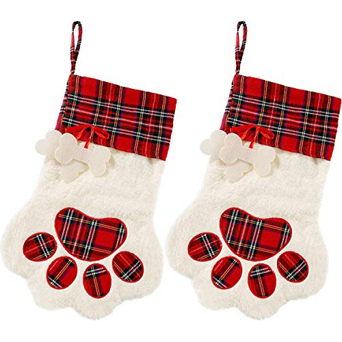2 Pieces Christmas Stockings Pet Paw Pattern Stockings ...