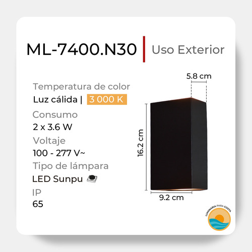 Lámpara De Pared Aplique Arbotante Led Exterior 7.2w Ml-7400