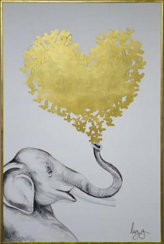 Cuadro Decorativo Corazon Elefante Këssa Cdmx Color Multicolor Armazón Dorado