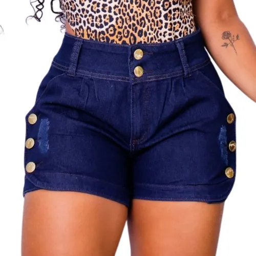 Shorts jeans feminino cintura alta com lycra - R$ 49.90, cor Azul