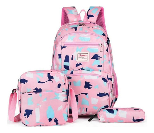 Mochila Escolar Juvenil Mima2 Set De 3 Piezas Color Rosa claro Diseño de la tela Poliéster