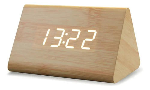 Reloj Despertador Digital De Madera Temperatura Triangular