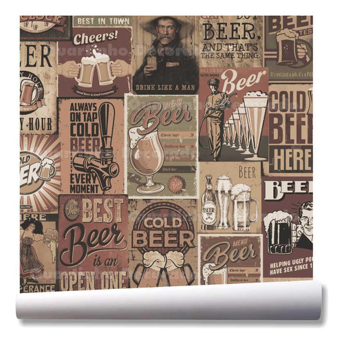 Papel De Parede Cerveja Vintage Bar Retrô Kit 02 Rolos A269