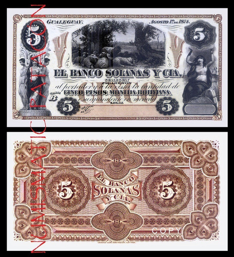 Billete 5 Pesos Boliviano Banco Solanas 1874  - Copia 1916