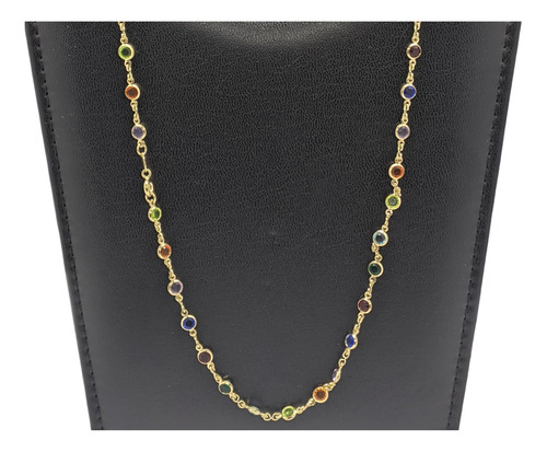Colar Gargantilha Banhada Ouro Pedras Coloridas 60cm