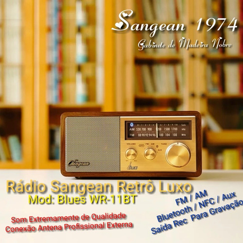 Rádio Sangean Retrô Vintage Madeira Luxo Fm, Am, Bluetooth