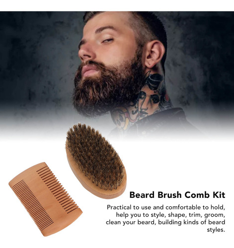 Kit De Cepillos Para Barba De Madera, Doble Cara, Suave Y Mo