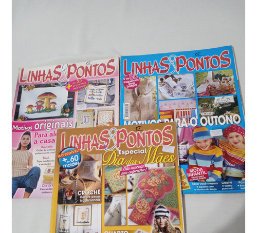 Lote X 3 Revistas Linhas & Pontos Bordados Con Moldes Palerm