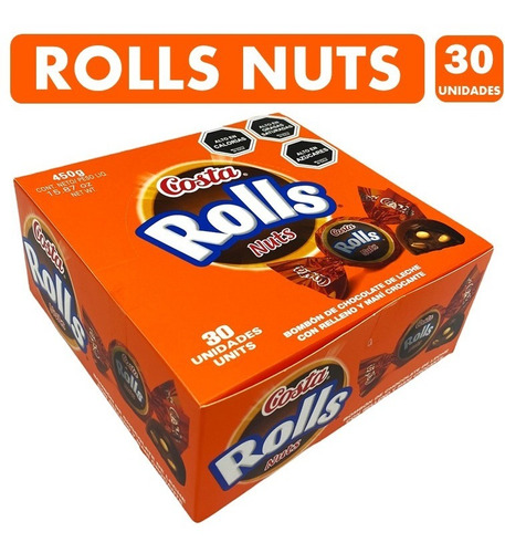 Chocolates Rolls Nuts, De Costa - Caja Con 30 Unidades.