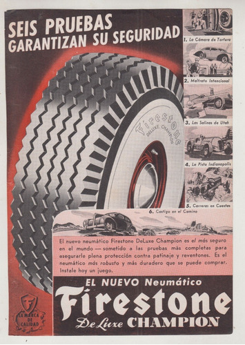 1941 Hoja Publicidad Vintage Neumaticos Firestone Deluxe