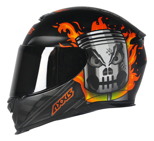 Capacete Moto Axxis Piston Preto Laranja Fosco