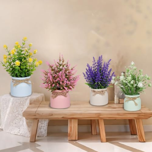 6 Piezas De Flores Artificiales En Maceta Pequeñas Plantas F
