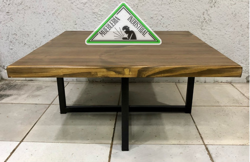 Mesa Ratona De Living Cuadrada Madera Y Hierro 5 Cm Espesor