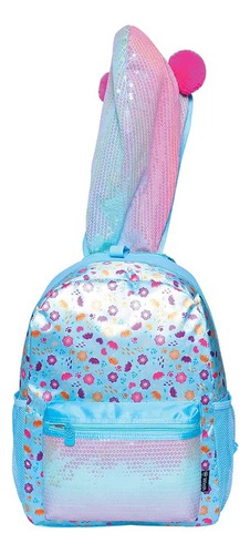 Mochila Juvenil Com Capuz Brilho Cores Costas Tam G Feminina Cor Ciano
