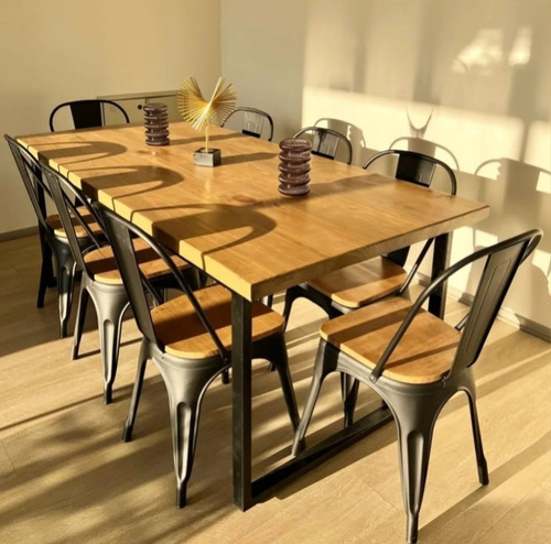 Mesa Comedor Industrial 190x90 Con 8 Sillas Tolix Madera