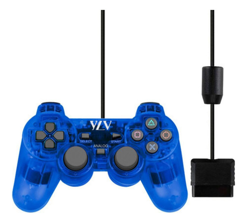Controle Videogame Compatível Com Ps1 Ps2 Manete Analógico Cor Azul