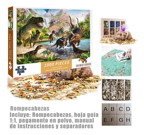 Rompecabezas Volcán Dinosaurio 1000 Piezas + Pegamento Polvo